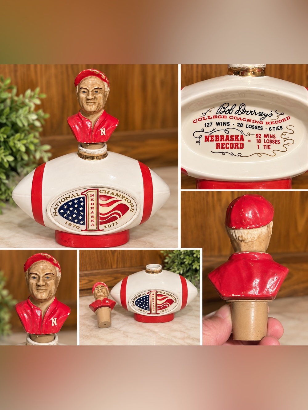 Vintage Nebraska Cornhuskers Bob Devaney 1970 1971 National Champions Decanter